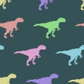 Vector seamless pattern with pixel dinosaurs