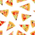 Vector seamless pattern of pizza slices, made in cartoon flat st Royalty Free Stock Photo