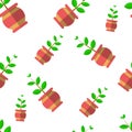 Vector seamless pattern with plants in funny pots
