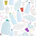 Vector seamless pattern with plastic objects. Stop ocean pollution. Waste in water. Garbage underwater Royalty Free Stock Photo