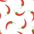 Vector seamless pattern of pods of red chili peppers on a white background. Royalty Free Stock Photo