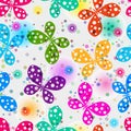 Vector seamless pattern with polka dots cheerful multicolored butterflies