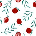 Vector seamless pattern with pomegranate fruits in cartoon flat style on white background. Fresh colorful fruit Royalty Free Stock Photo