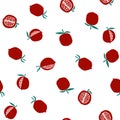 Vector seamless pattern with pomegranate fruits in cartoon flat style on white background. Fresh colorful fruit Royalty Free Stock Photo