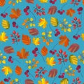 Vector seamless pattern,print,texture,background with autumn leaves and berries. Autumn colors. Fall design