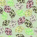 Vector seamless pattern of psychedelic shapes in the form of leaves.