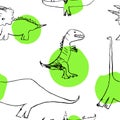 Vector Seamless pattern with pterodactyl, tyrannosaurus, triceratops, diplodocus