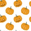 Vector seamless pattern with pumpkins for Halloween. Hand drawn illustration. The print is used for Wallpaper design, Royalty Free Stock Photo