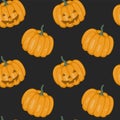 Vector seamless pattern with pumpkins for Halloween. Hand drawn illustration. The print is used for Wallpaper design Royalty Free Stock Photo