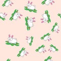 Vector seamless pattern with Rabbit and carrot. Hare. Happy bunny