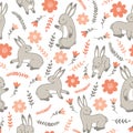 Vector seamless pattern with rabbits