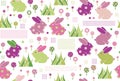 Vector seamless pattern, rabbits in flowers.