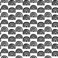 Vector seamless pattern. Rainbow arc shape. Graphic repetitive ornament. Abstract surface pattern design. Template for