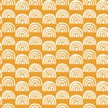 Vector seamless pattern. Rainbow arc shape. Graphic repetitive ornament. Abstract surface pattern design. Template for