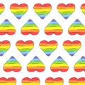 Vector seamless pattern with rainbow heart. Love pride month. Abstract doodle pattern. Gay parade, LGBT rights symbol