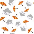 Vector seamless pattern rainy cloud with umbrella Royalty Free Stock Photo