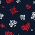 Vector seamless pattern with rambling Playing Card suits symbols made by floral elements