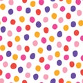 Vector seamless pattern with randomly placed colorful hand drawn polka dots on a white background Royalty Free Stock Photo