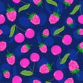 Vector seamless pattern with raspberries and cherries Royalty Free Stock Photo