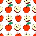 Vector seamless pattern with red apples. Bright fruit background, texture. For school design, harvest, gardening theme Royalty Free Stock Photo