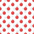 Vector seamless pattern with red Christmas balls on white background. Royalty Free Stock Photo