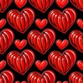 Vector seamless pattern with red glossy hearts on black background Royalty Free Stock Photo