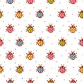 Vector seamless pattern with red ladybug.