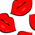 Vector seamless pattern of red lips on a white background