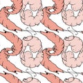 Vector seamless pattern of red and pink shrimp. A pattern of a hand-drawn shrimp in the style of a sketch with curved antennae