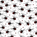 Vector seamless pattern with redback spider and dots.