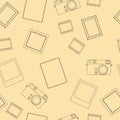 Vector seamless pattern with retro photo, camera, film, frame, picture, card. Royalty Free Stock Photo