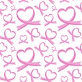 Vector seamless pattern of ribbons in the shape of heart. Symbol of fighting cancer. St. Valentine s Day, love