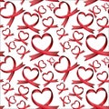 Vector seamless pattern of ribbons in the shape of heart. Symbol of fighting cancer. St. Valentine s Day, love