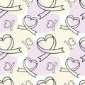 Vector seamless pattern of ribbons in the shape of heart. Symbol of fighting cancer. St. Valentine s Day, love