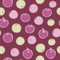 Vector seamless pattern with ripe pink and yellow apples. Fruit background illustration.
