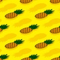 Vector seamless pattern, ripe yellow pineapple with green leaves Royalty Free Stock Photo