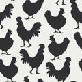 Vector seamless pattern with rooster and hens black silhouettes on a white background. Royalty Free Stock Photo