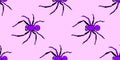 Vector seamless pattern of russet spiders in doodle flat style. Color background and texture of theme of insects, phobia