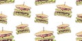 Vector Seamless Pattern, Sandwiches Background, Colorful Illustration Template, Fast Food.