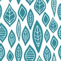 Vector seamless pattern in Scandinavian style. Leaves of trees of blue color Royalty Free Stock Photo