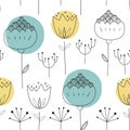 Vector seamless pattern in Scandinavian style. Lovely flowers and plants. Cute background Royalty Free Stock Photo