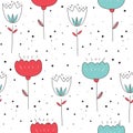 Vector seamless pattern in Scandinavian style. Lovely flowers and plants. Cute background Royalty Free Stock Photo