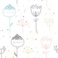 Vector seamless pattern in Scandinavian style. Lovely flowers and plants. Cute background Royalty Free Stock Photo