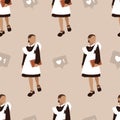 Vector Seamless Pattern Schoolgirls Flat Simple Seamless Pattern