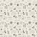 Seamless pattern on scientific topic in virology, chemistry, biology, medicine