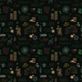 Seamless pattern on scientific topic in virology, chemistry, biology, medicine