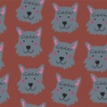 Vector seamless pattern with Scottish terrier dog faces on brown background Royalty Free Stock Photo