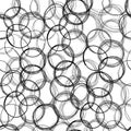 Vector Seamless Pattern, Scribble Circles Background, Monochrome Illustration, Chaotic Round Shapes. Royalty Free Stock Photo