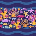 Vector seamless pattern of Sea bottom. Marine-themed design. Royalty Free Stock Photo