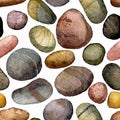 Vector seamless pattern with sea stones drawing in watercolor